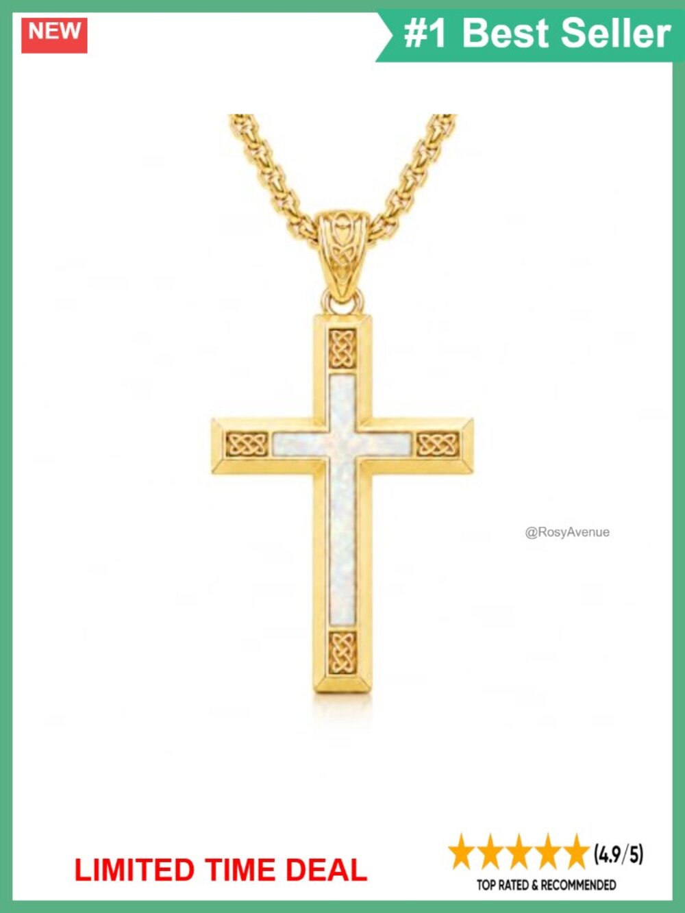 14K Gold Plated Cross Necklace Celtic Knot Opal Faith Pendant